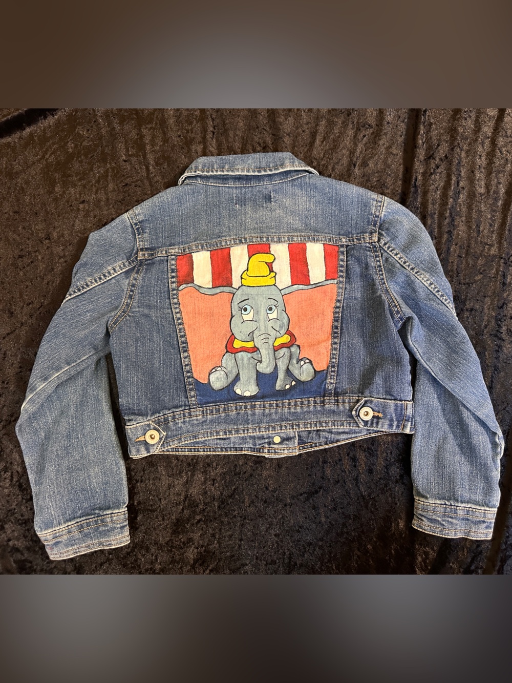 Denim Jacket with Painted Dumbo hand painted back panel